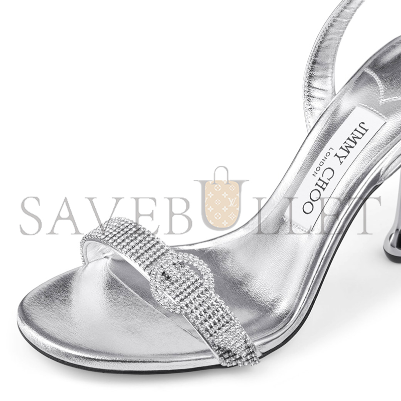 JIMMY CHOO TABATHA 95 SILVER METALLIC NAPPA LEATHER SANDALS TABATHA95ECM